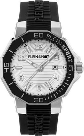 Plein Sport Titan Silicone Band Watch, 44mm in Stainless Steel/Black at Nordstrom Rack