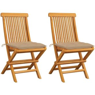 vidaXL Sillas De Jard&iacute;n 2 Unidades Madera De Teca Con Cojines Beige Vidaxl