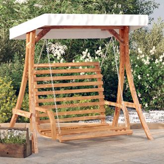 vidaXL Banco Columpio Con Toldo Madera Maciza Abeto Con Acabado Teca Vidaxl