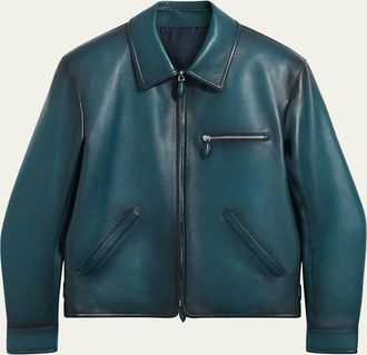 Berluti Mens Meteorite Patina Leather Full-Zip Bomber Jacket