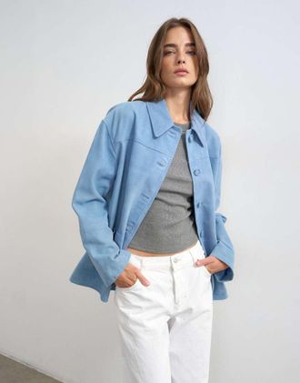 Topshop Giacca premium in camoscio blu