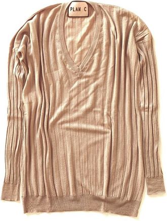 Plan C Nude Merino Wool Ribbed Cricket Jumper Size XS