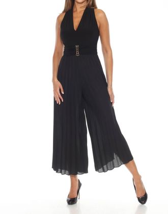 Joseph Ribkoff V-Neck Sleeveless Pleated Wide-Leg Jumpsuit In Black