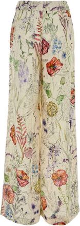 Alexander McQueen Womens Floral-Printed Crepe Trousers Ivory Viscose