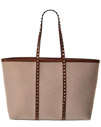 Valentino Rockstud Canvas & Leather Tote