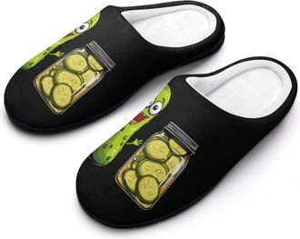 Generic Cucumber And A Jar Of Sliced Pickles Mens Slippers Comfortable And Non-slip Cotton Slipper Shoe for House