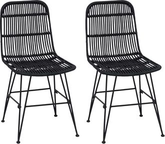 vidaXL Silla De Comedor 2 Uds. Rat&aacute;n Y Acero Negro 41 X 55 X 85 Cm Vidaxl