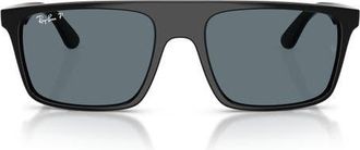 Ray-Ban 55mm Polarized Square Sunglasses in Black /Dark Blue Polar at Nordstrom