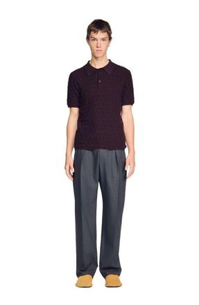 Sandro Terry knit polo shirt in Chocolate at Nordstrom, Size Xx-Large