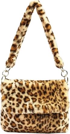 Generic Womens Plush Bags Women Vintage Retro Handbags Casual Leopard Print Fur Shoulder Bag Tote Handle Purse