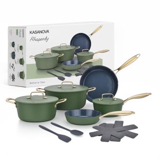 KASANOVA Batteria 12 pezzi antiaderente ceramico Rhapsody verde
