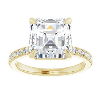 Pompeii3 5 1/3Ct Asscher Cut & Diamond Engagement Ring in White, Yellow, or Rose Gold