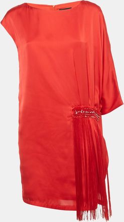 Roberto Cavalli Red Satin Fridge Detail Tunic Mini Dress