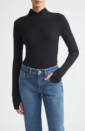 Victoria Beckham Georgia Merino Wool Rib Sweater in Black at Nordstrom, Size X-Small