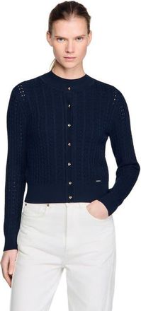 Sandro Cropped textured knit cardigan in Navy Blue at Nordstrom, Size X-Large