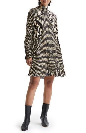 Reiss Ester Mixed Houndstooth Plaid Long Sleeve Swing Dress in Black White at Nordstrom Rack, Size 2 Us / 6 Uk