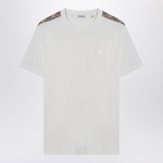 Burberry White T Shirt With Check Patterned Stripe