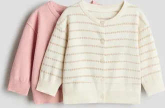 H&M 2-pack Cotton Cardigans in Light Pink/striped at Nordstrom, Size 12M