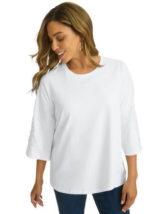 Jessica London Stretch Floral Embroidered Tee in White Embroidery at Nordstrom, Size Small