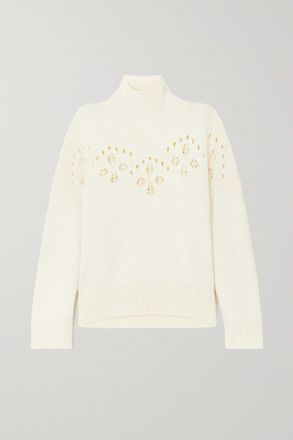 Chlo&eacute; Pullover A Collo Alto In Lana A Maglia Pointelle - Bianco