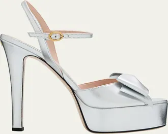 Valentino Garavani 130mm Bowow Metallic Leather Platform Sandals