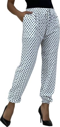 Generic Womens Tapered Leg Polka Dot Harem Trousers Cotton High Waist Smart Look Casual Pants (as8, Alpha, m, l, Regular, Regular, White/Black Polka Dots)