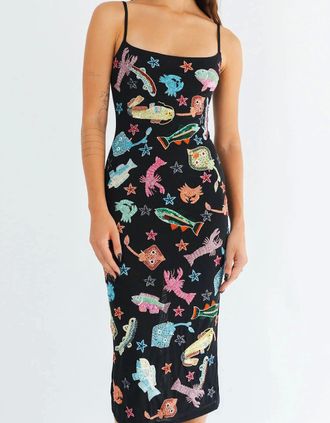 Oceanus Womens Arizona Hand Beaded Midi Dress - Black - Size: 10/8