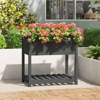 vidaXL Vidaxl - Jardinera Con Estante Madera Maciza De Pino Gris 82,5x54x81 Cm
