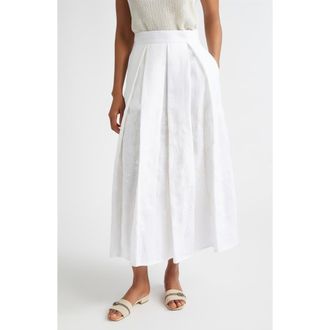 Eleventy Floral Embroidered Linen Skirt in 01 White at Nordstrom, Size 00 Us