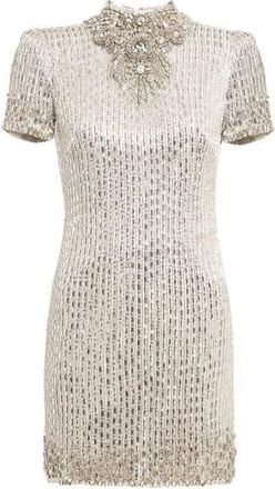 Jenny Packham Kitty Crystal-Embellished Turtleneck Mini Dress in Ammonite at Nordstrom, Size 14 Uk