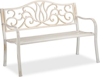 Relaxdays Relaxdays Banco Jard&iacute;n Antiguo, 2 Personas, Asiento Metal, Balc&oacute;n Y Terraza, 90 X 127,5 X 63 Cm, Acero, Blanco Y Bronce