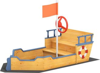 OUTSUNNY Sabbiera per Bambini 3-6 Anni Gioco da Giardino Legno Nave dei Pirati