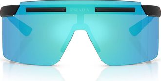 Prada 140mm Polarized Shield Sunglasses in Matte Black /Light Green Blue at Nordstrom