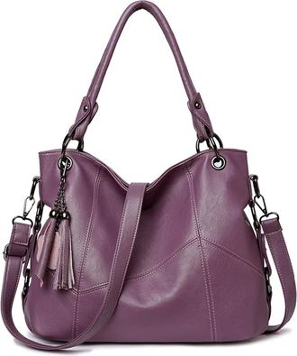 Generic Compatible For Soft Leather Tassel Handbags Women Bags Ladies Crossbody Hand Tote(PURPLE)