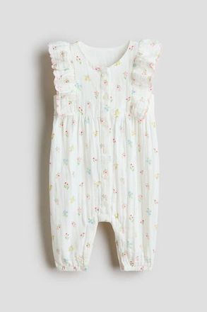 H&M Frilled Muslin Romper Suit in White/floral at Nordstrom, Size 18M