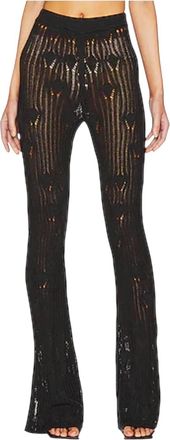 NBD Astra Open Knit Sheer Flare Pants In Black