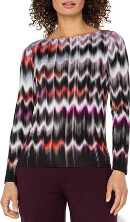 Liverpool L.A. Abstract Print Boat Neck Long Sleeve Top in Multi Wavy Stripe at Nordstrom, Size X-Large
