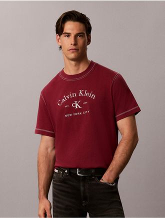 Calvin Klein Jeans Calvin Klein Mens Varsity Logo Washed Easy Tee - Dark Red - 2XL