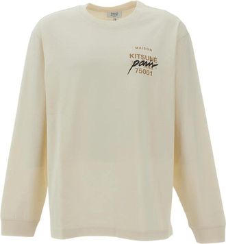 Maison Kitsun&eacute; Mmii Fox Head Oversized Long Sleeve T-Shirt - Heren - Tops - Wit - Maat: XL Katoen