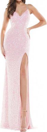 Colors Dress Plunging V-Neckline Prom Gown In Pink