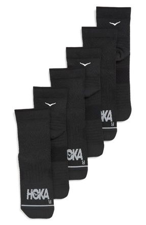 Hoka One One 3-Pack Running Quarter Socks in Black /Black /Black at Nordstrom, Size Medium