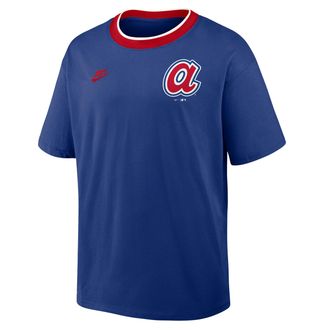 Nike Atlanta Braves Cooperstown Ringer Nike Mens MLB T-Shirt in Blue | 045Q0H6MATB-N3R