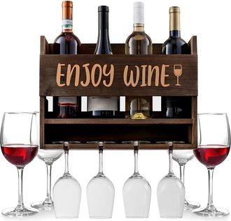 Alice Pazkus Wall Mounted Wine Rack With Wine Glasses Included