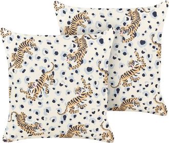 Beliani Conjunto De 2 Cojines De Jard&iacute;n Almohada De Exterior 45 X 45 Cm Poli&eacute;ster Motivo Tigres Multicolor Arenzano