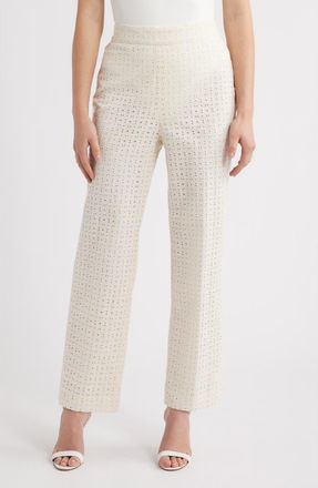 Anne Klein Cotton Eyelet Pull-On Wide Leg Pants in White Dove at Nordstrom, Size X-Small
