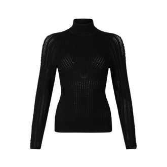 Liu Jo Zwarte Viscose Trui met Hoge Hals - Dames - Coltruien - Zwart - S - Polyester - Truien & Vesten