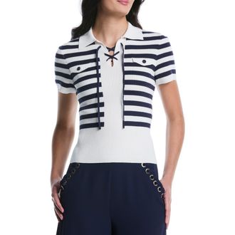 Shelli Segal Tie Front Short Sleeve Top in Peacoat at Nordstrom Rack, Size X-Large