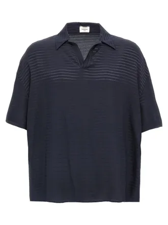 Saint Laurent Blue Silk Polo Mens Shirt