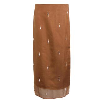 R&oacute;he Pearl Embellished Double Layer Skirt - female - R&oacute;he - Midi Skirts - Brown - S - Skirts
