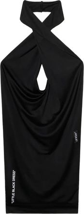 Off-white Fluid Jer mini-jurk met open rug - Zwart